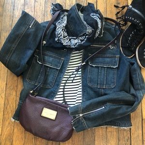 🏍Bebe distressed cropped denim moto jean jacket